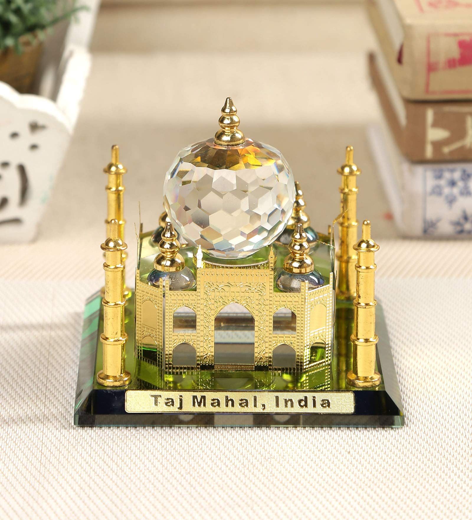 Collectible  Metal & Crystal Taj Mahal Showpiece, Medium, Multicolour