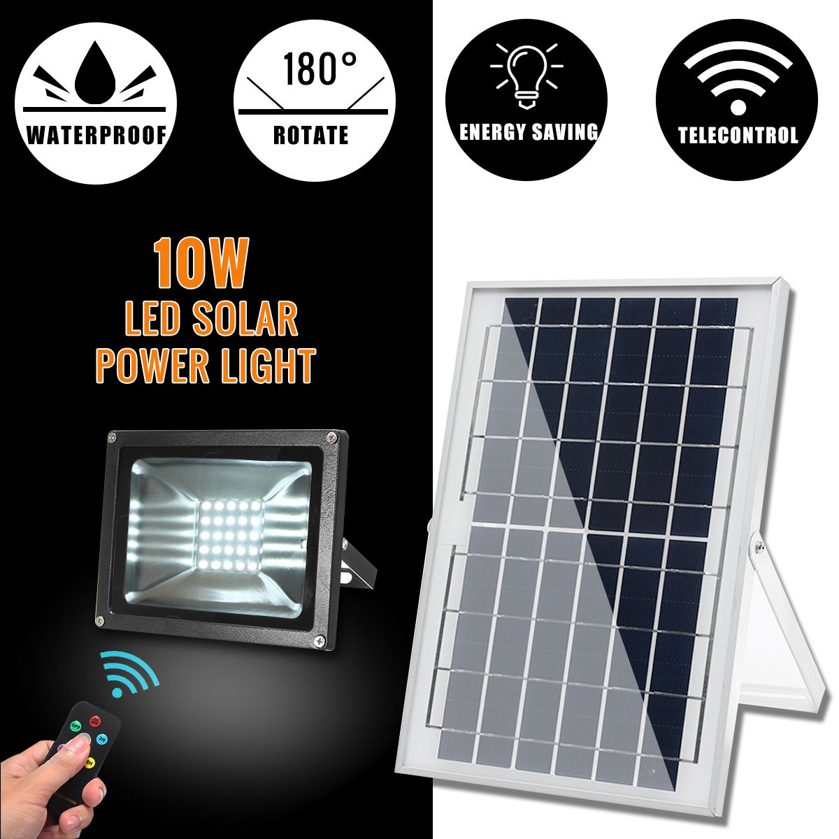 10W Solar Power LED Flood Light Spotlight + Remote Control Waterproof Outdoor