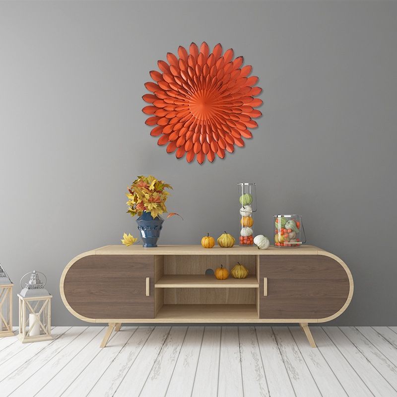 12 Inch Iron Art Emulation Flower Ornament Home Wall Hanging Flower Ornament Decor Living Room Sunflower Decor-Orange