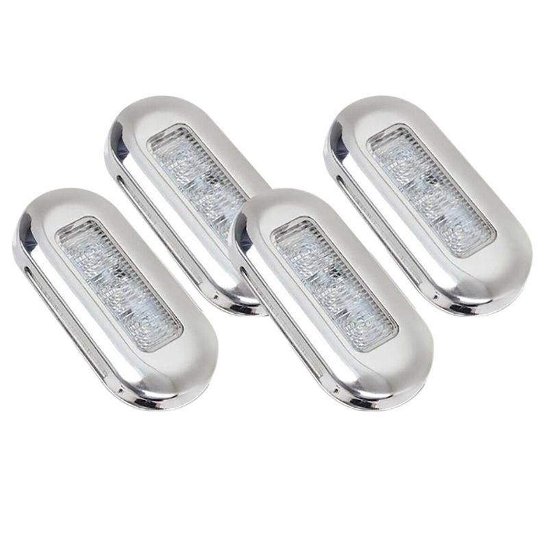 4Pcs 12V Boat Marine Signal Lamp Clear Grade Large proof LED Courtesy Lights Stair Deck White