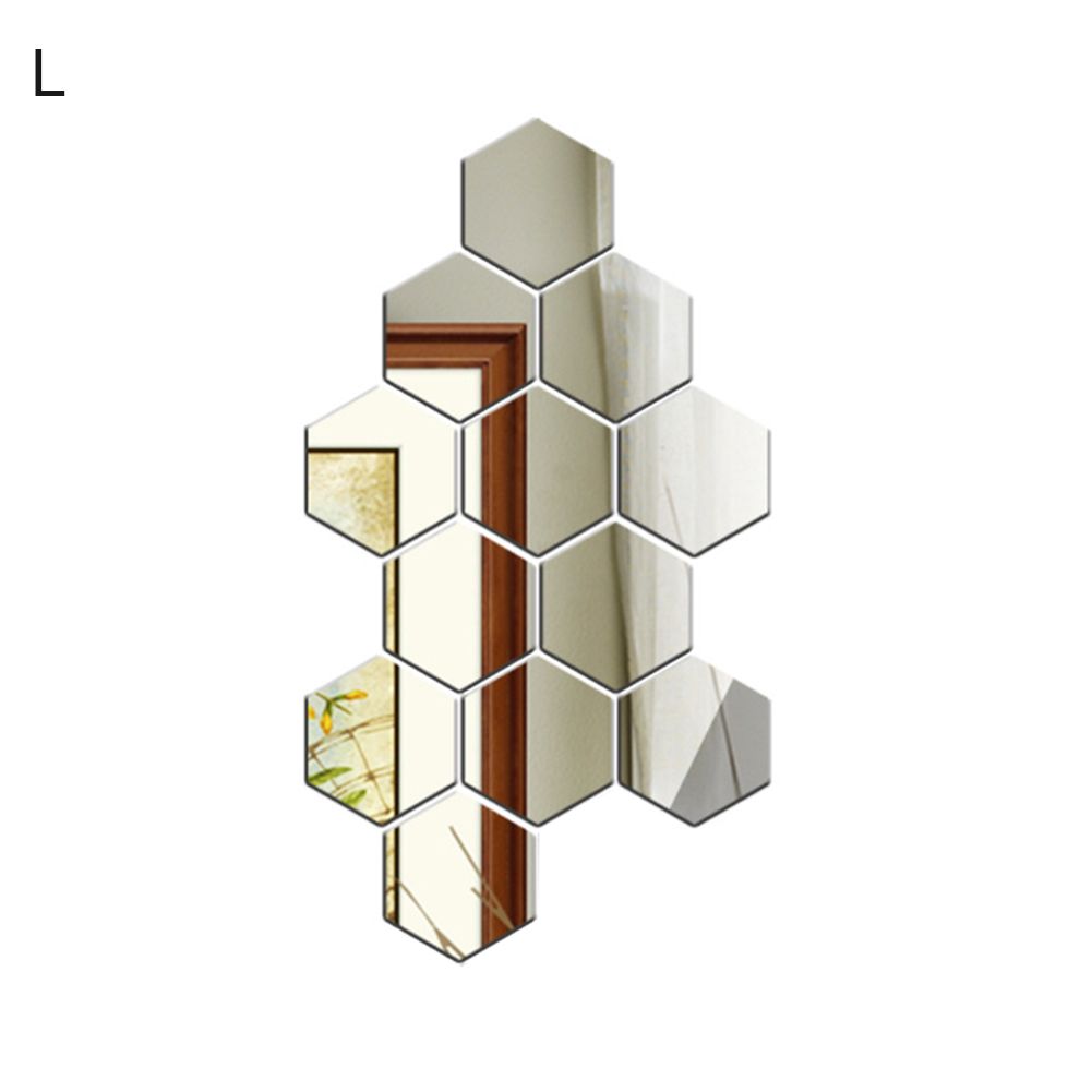 12Pcs Hexagon 3D Artrror Wall Stickers Home DIY Decoration Living Room Decal