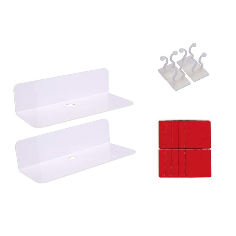 2PCS Acrylic Floating Wall Shelves Damage-Free Expand Space, Small Display Shelf for Smart Speaker/Action Figures White