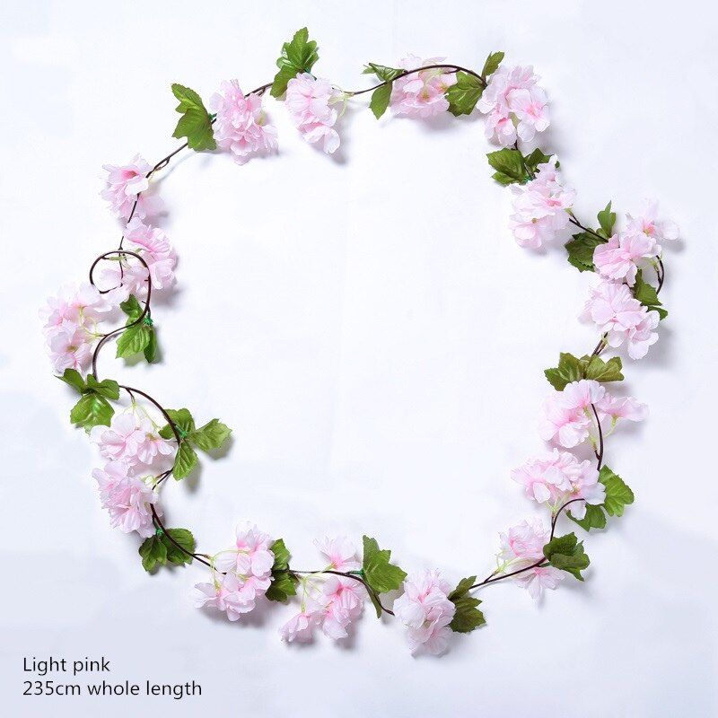 yumai 180cm Cherry Blossom Rattan Pink Sakura Flowers Vine Artificial Wreath for Wedding Wall Hanging Decoration Garden Decor