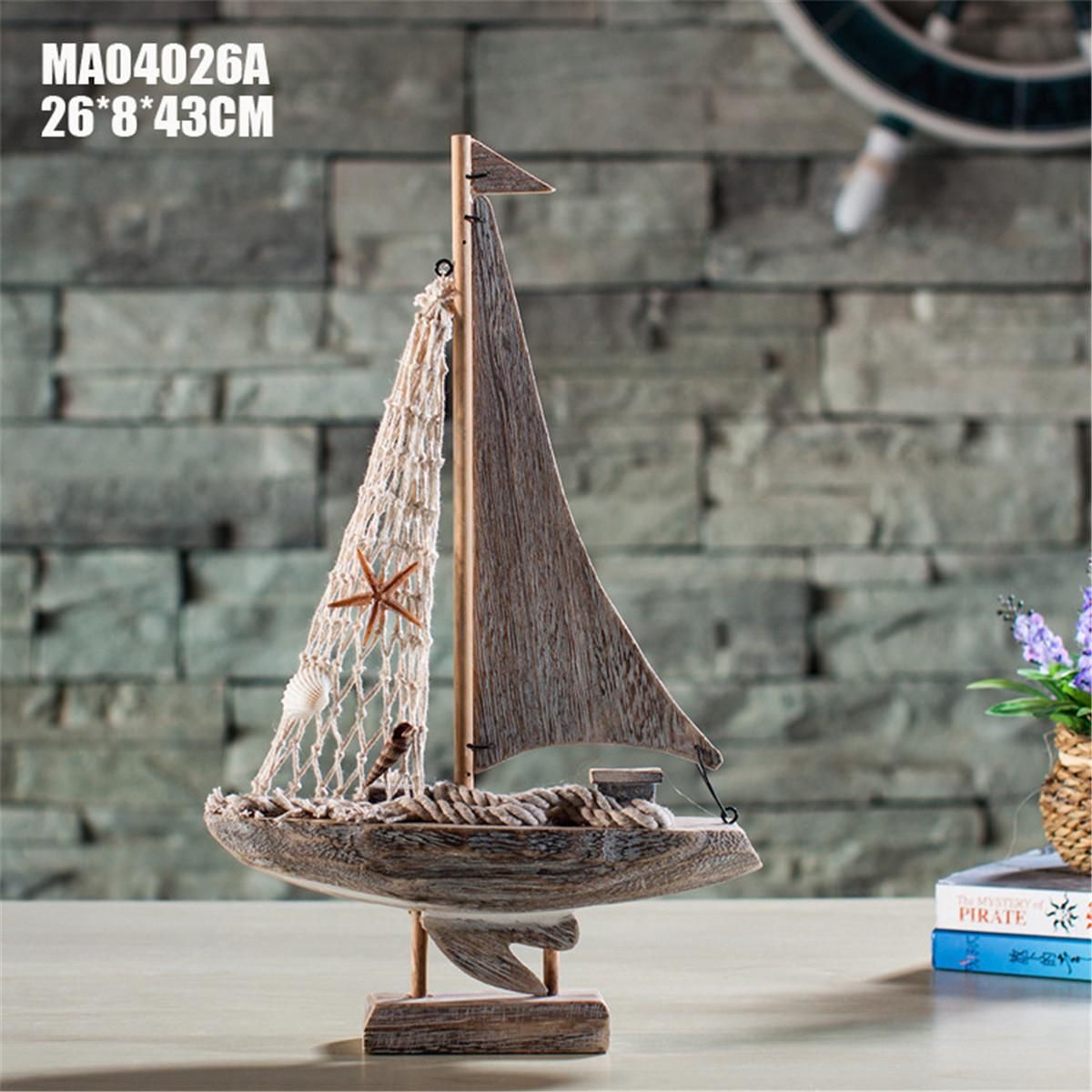 American Sailboat Ornament Set Fishing Boat Home Decor Gift Resin 3 Sizes
