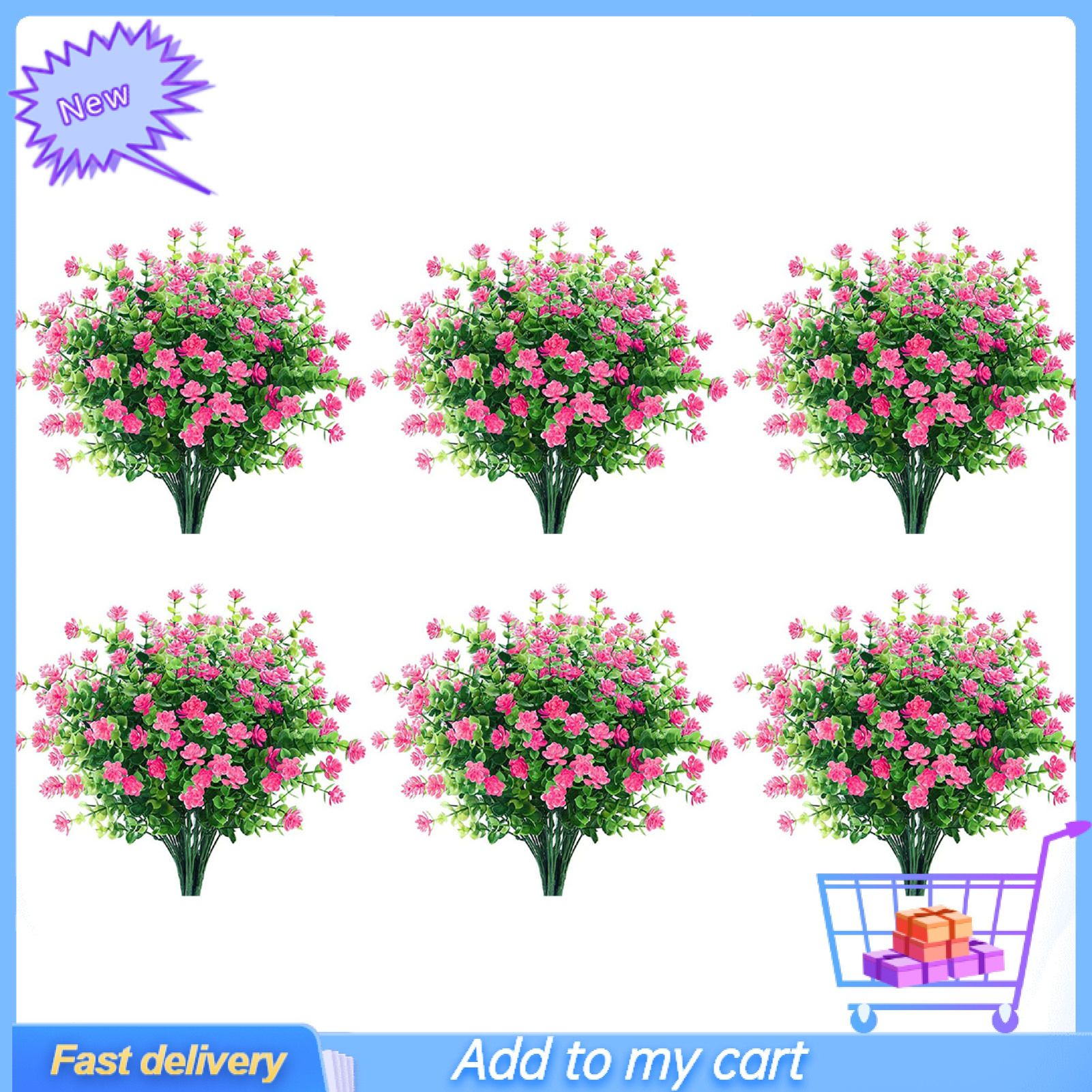 6Pcs Artificial Flower Eco-friendly Vivid Clean Easily  7 Heads Eucalyptus Flower Decor for Home