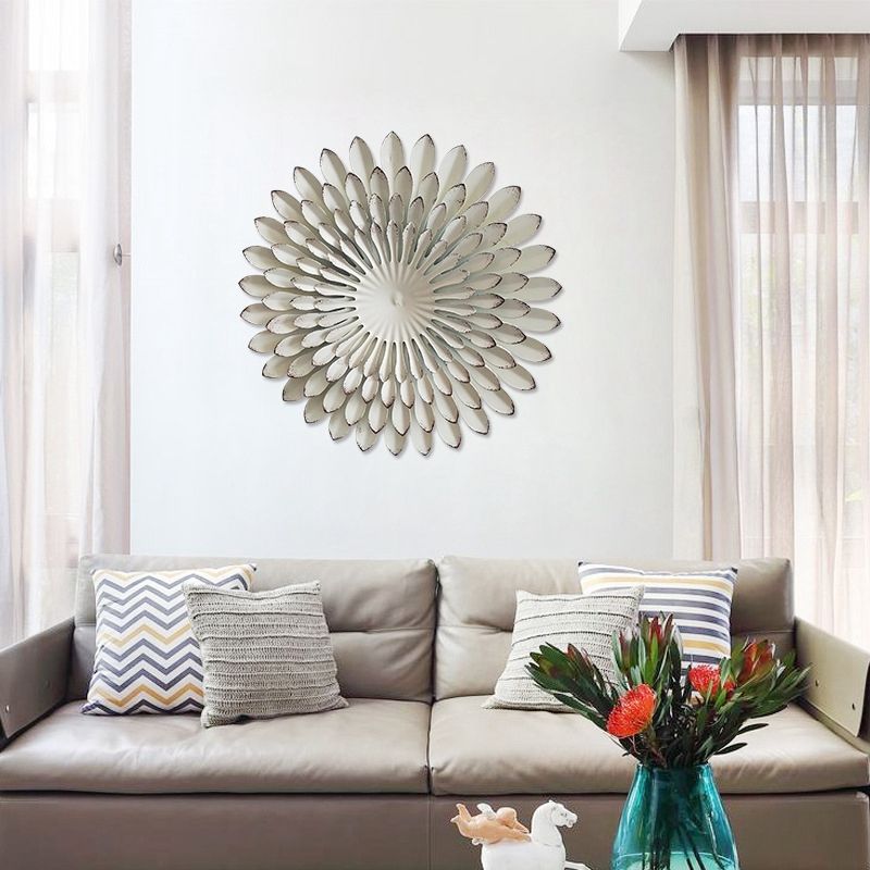 12 Inch Iron Art Emulation Flower Ornament Home Wall Hanging Flower Ornament Decor Living Room Sunflower Decor-White