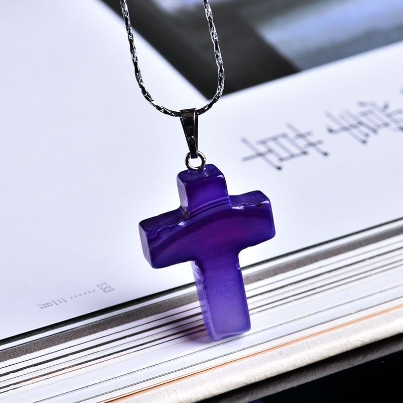 1PC Natural Crystal Mineral Ornament Cross Pendant Love and Redemption Fashion Couple Pendant Necklace Pendant DIY Gift Jewelry