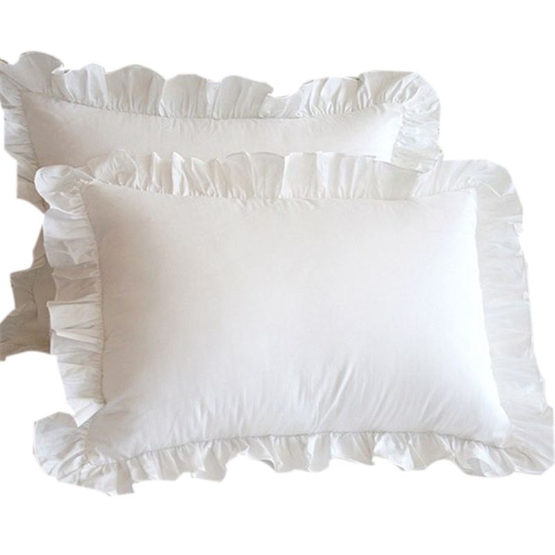 2Pcs White Pillowcase Bedding Cotton Solid Ruffle Pillow Sham Princess European Pillow Cover Protector 48x74cm