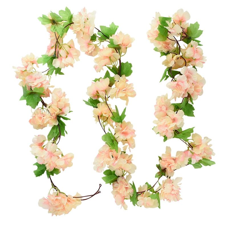 2. Flower Garland Artificial Flower String With Leaves Silk Sakura Cherry Blossom Ivy Vine For Home Garden Wedding Arch Decor