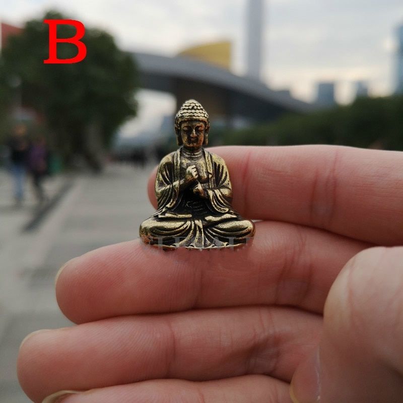 Mini Portable Vintage Brass  Statue Pocket Sitting  Figure Sculpture Home Office Desk Decorative Ornament