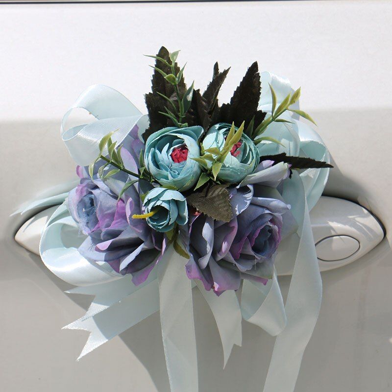 made  Creative Wedding Car Decoration Flower Door Handles Rearview Mirror Decorate Artificial Flower Accessories