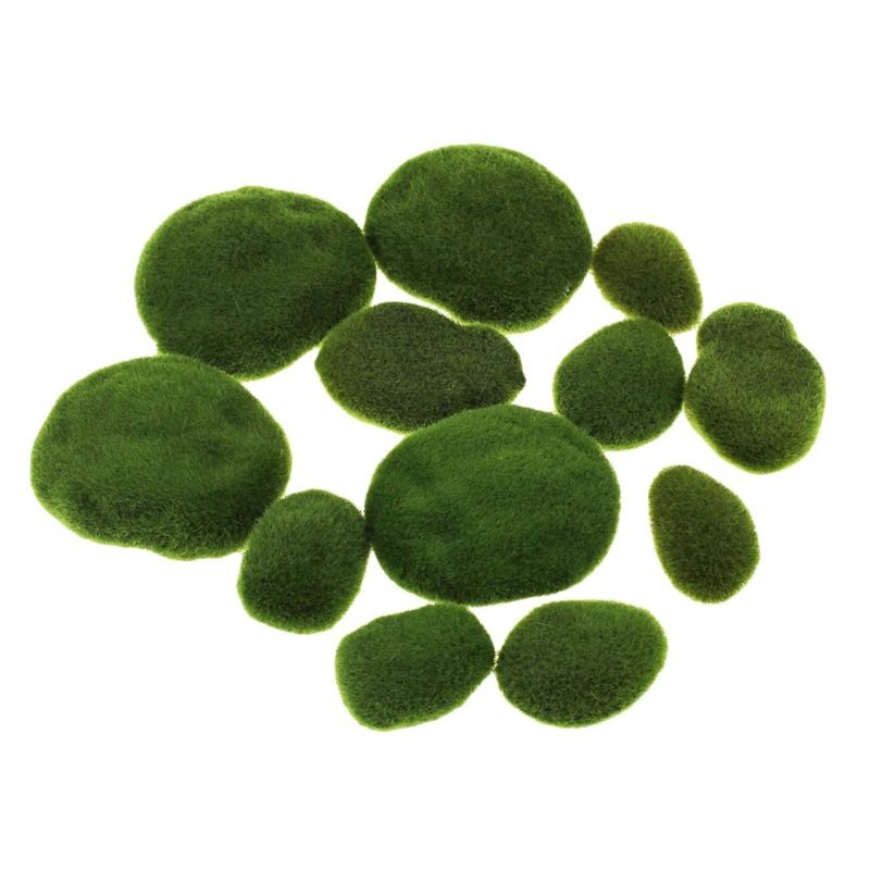12 Pieces Assorted Sized Artificial Moss Rocks Decorative Faux Stones for Floral Arrangements, Fairy Gardens, Terrariums