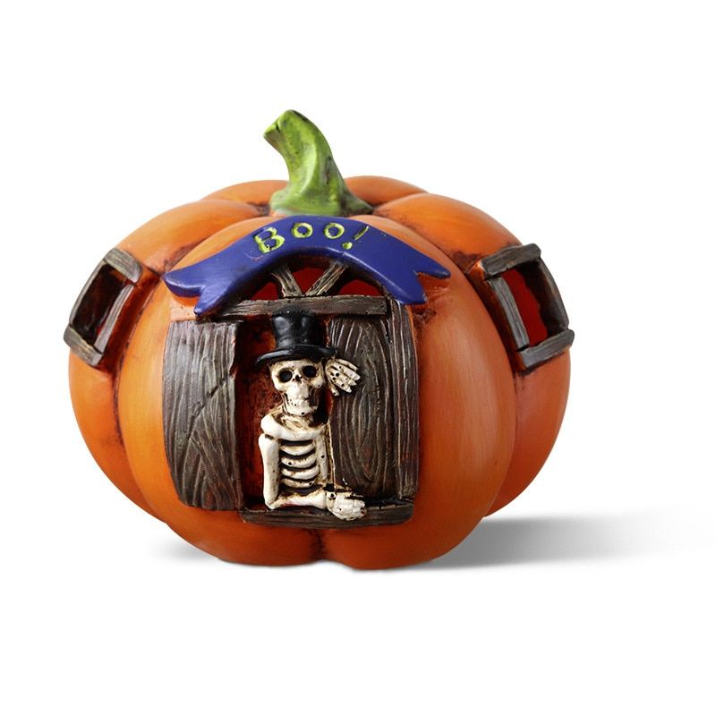 Halloween Resin Pumpkin Lamp Bar Secret Room Haunted House Decoration Shopping Mall Desktop Atmosphere LED Skull Headlight