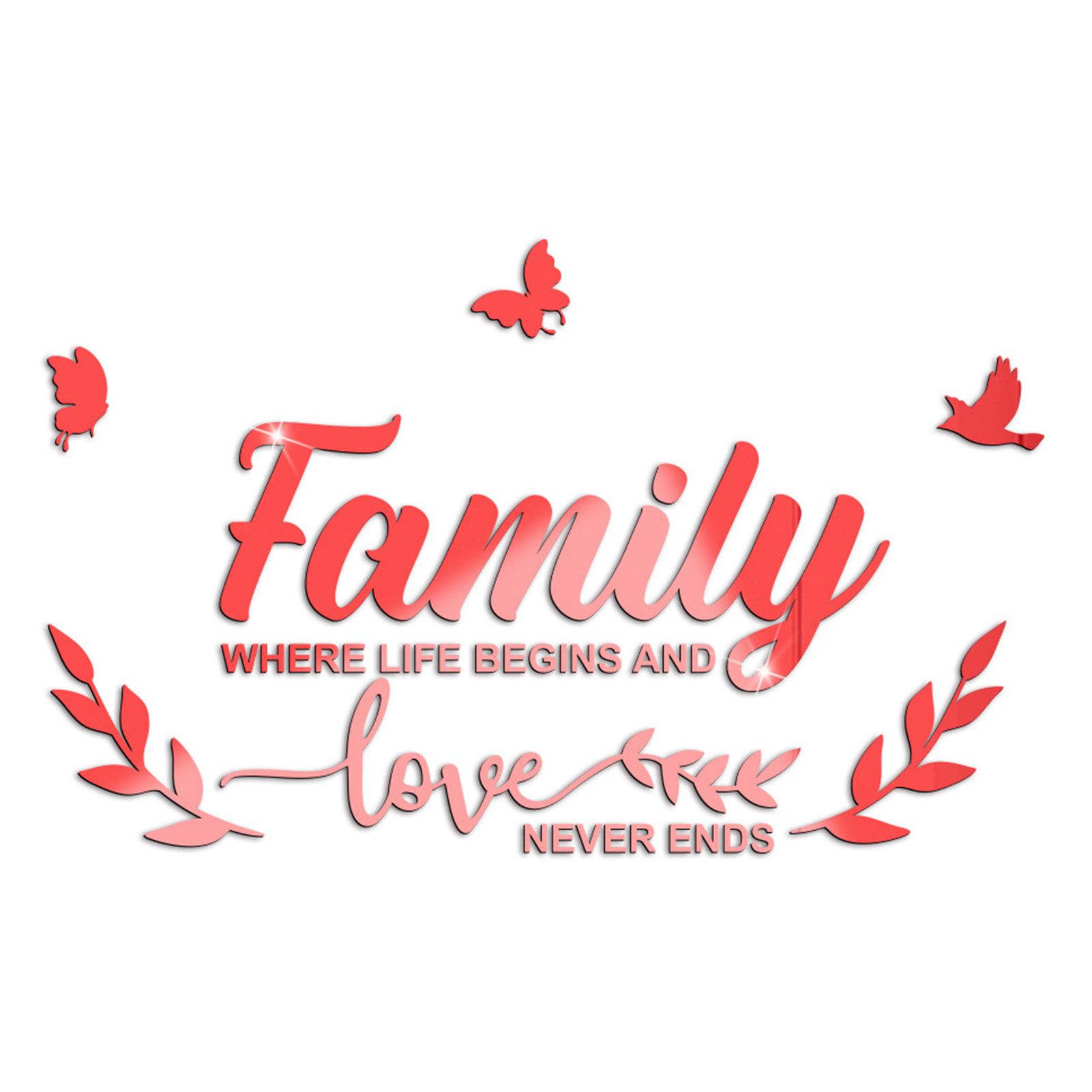 Wall Decor Stickers Motivational Removable Acrylic Family Letter Quotes DIY Family Butterfly Mirror Stickers for Home