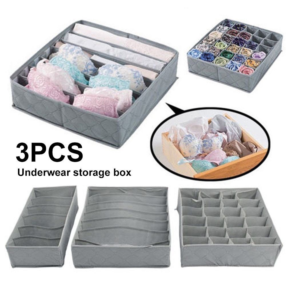 3Pcs Non-woven Fabric Foldable Underwear Bra Socks Drawer Organizer Storage Box