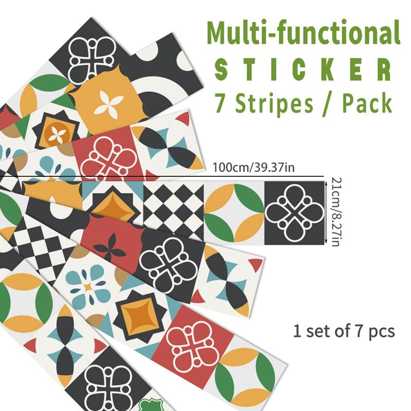 Funlife 7Pcs Wall Tiles Stickers Waist Line Wall Sticker Kitchen Adhesive Bathroom Toilet PVC Wallpaper 21X100cm
