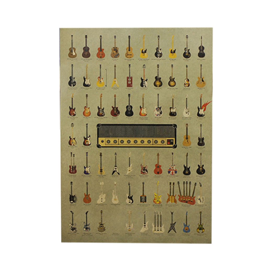 Home Decoration Vintage Style Musical Guitar Pattern Picture Kraft Paper Poster