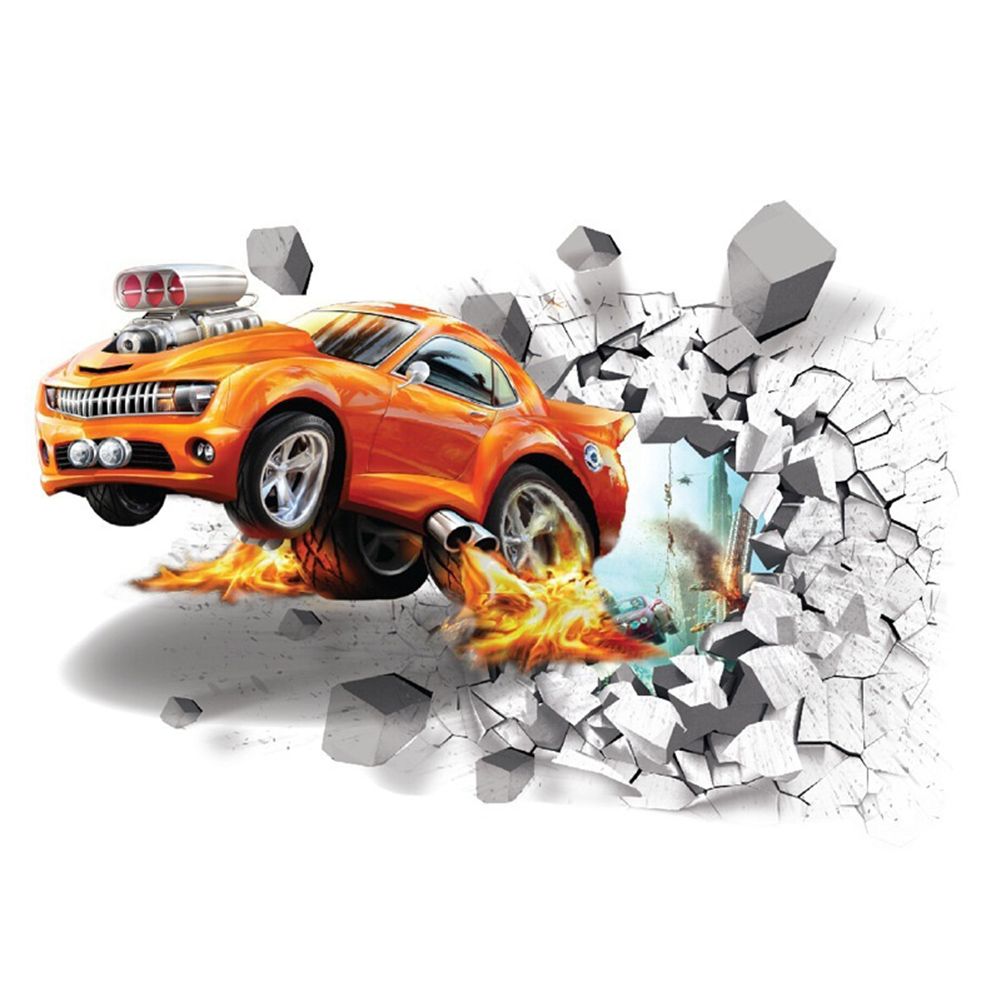 3D S-adhesive Car Break Through the Removable Wall Stickers Decals Room Decor