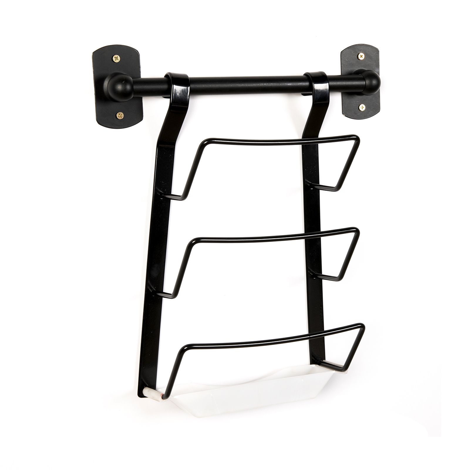 Wall Door Mounted Pot Lid Rack Organizer for Kitchen Upright Storage Holder with 3 Slots and 35cm Rod - Black