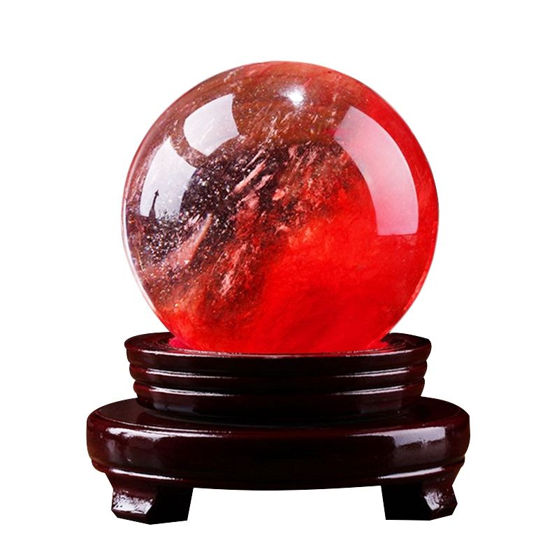 80mm Red Citrine Calcite Quartz Crystal Sphere Ball Healing Gemstone with Stand