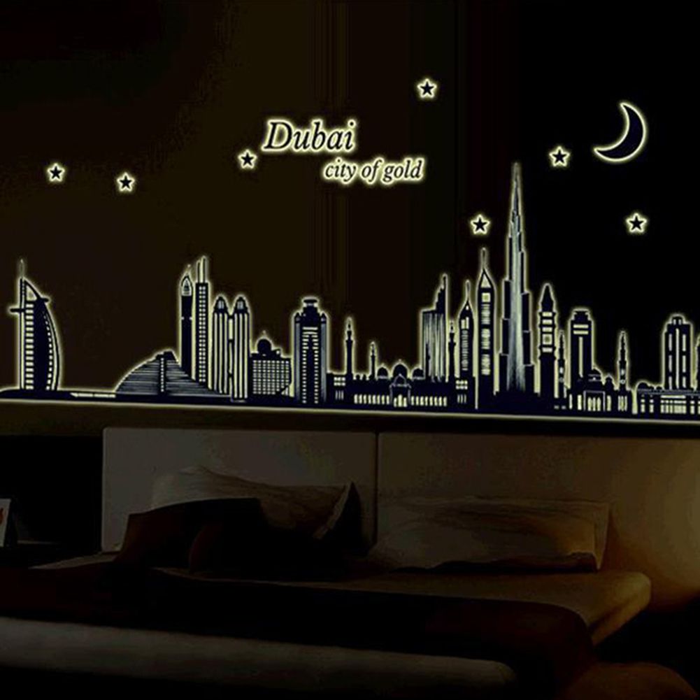 PVC Waterproof Dubai City Removable Fluorescence Wall Sticker Decal Home Decor
