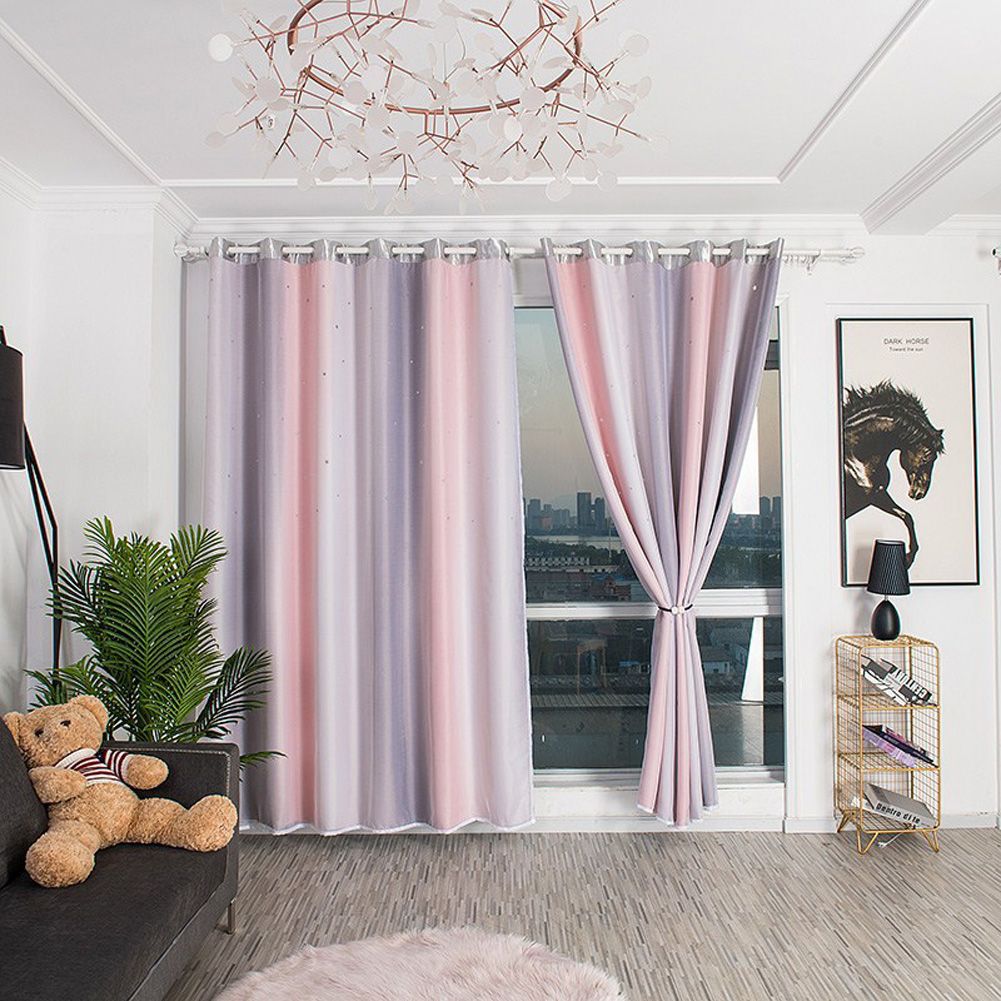 Yfashion adient Color Stripes Hollow Curtain Modern Drapes for Bedroom Living Room Decor