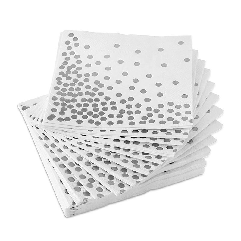 100 Pcs Napkin Party Napkin with Foil Dot-Wedding, Party, Baby Shower, Lunch Party, Silver Elegant Disposable Napkin