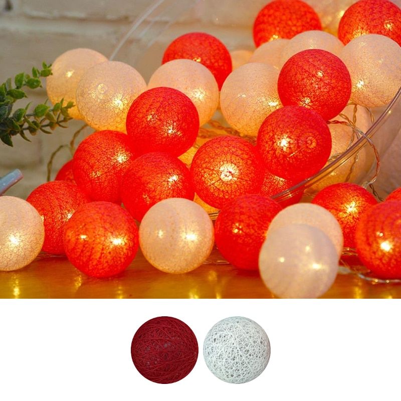 3.5CM LED Chain Cotton Ball Garland Light Lamp String for Home Garden Bedroom Wedding Christmas Party Holiday New Year Outdoor--A11--3M20LED