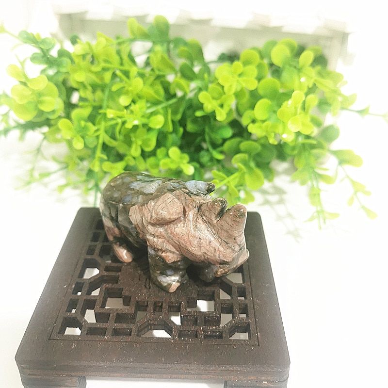 High Quality rhino Shape Natural Crystal Healing Reiki Stone Pendant Mascot Figurine For Home Desk Decoration Gift ZP