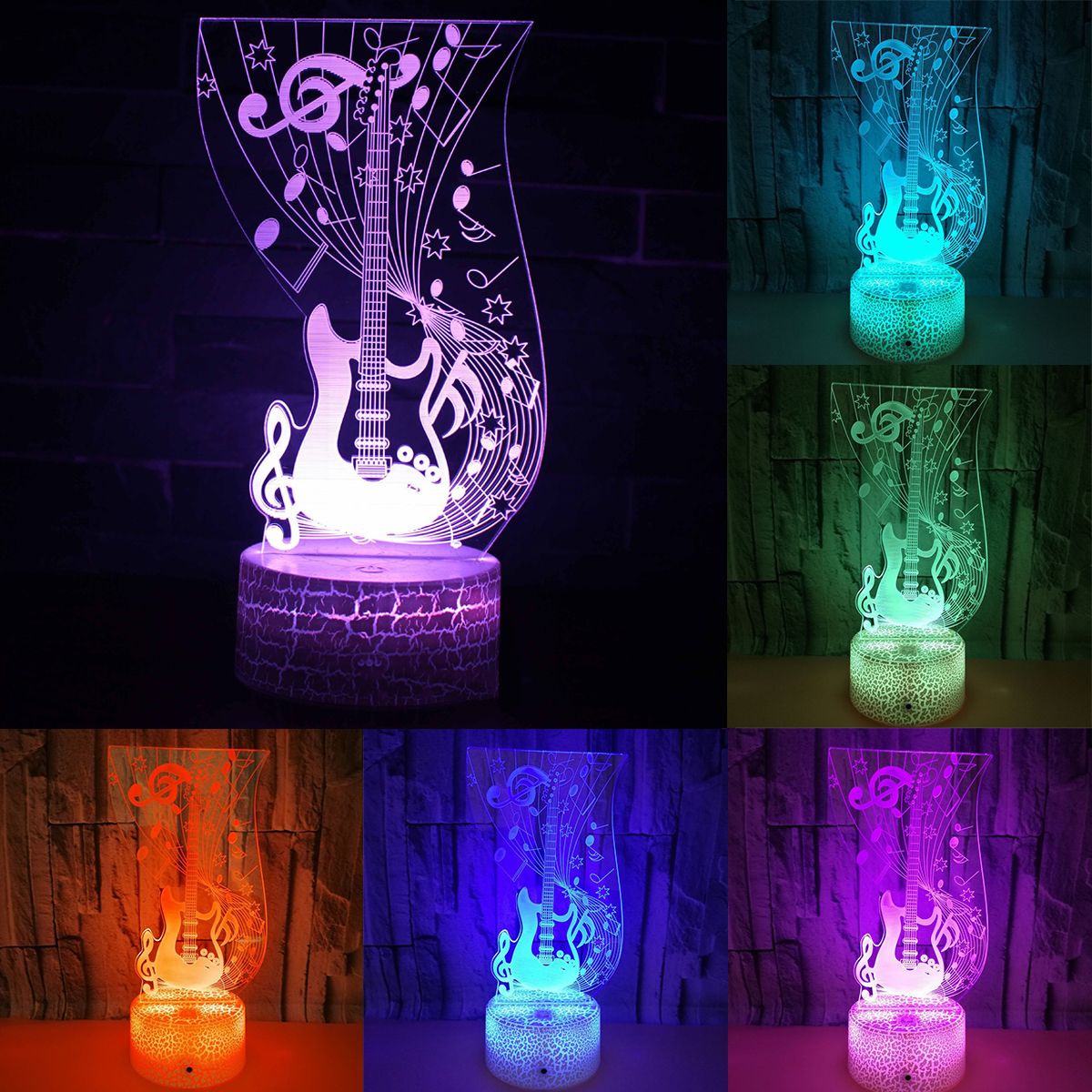 Common LED Night Light Guitar Lamp Remote Control Table Room Decor Changing Colours USB
