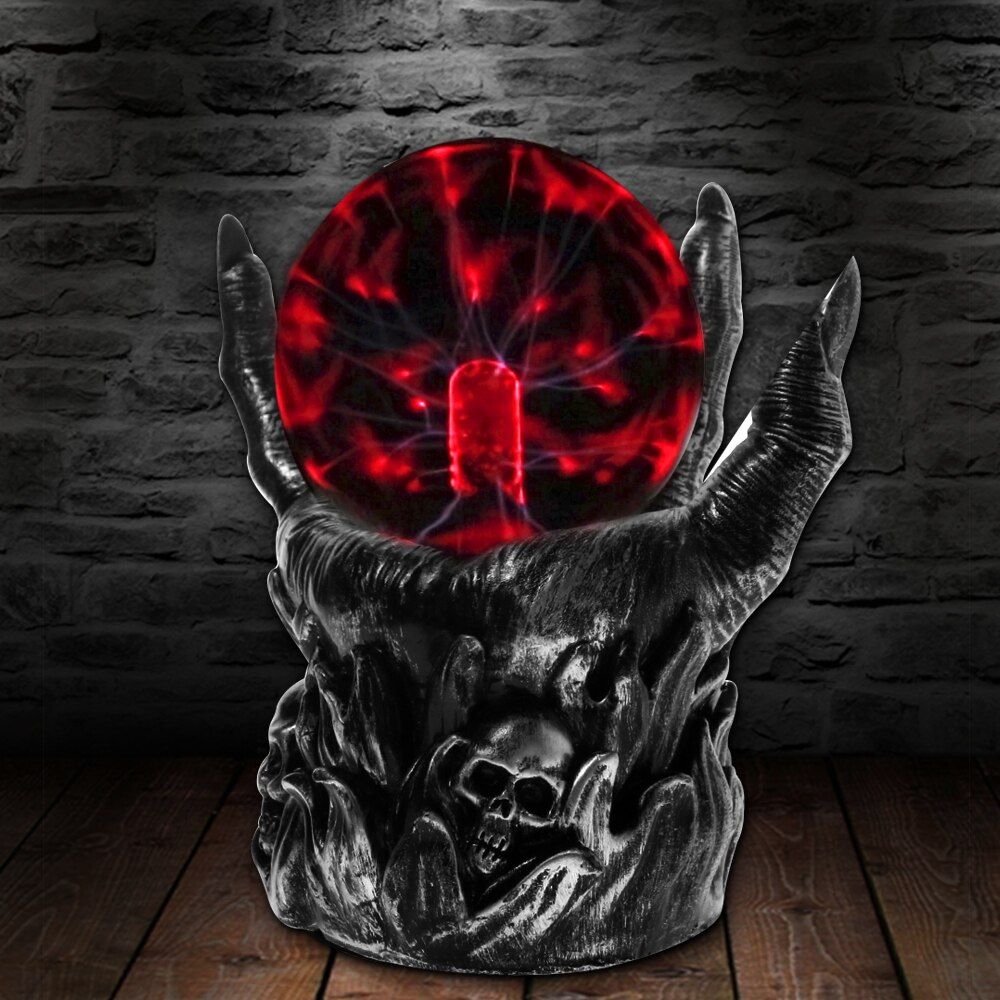 Black Skull Hand Tesla Glass Plasma Ball Resin Lighting Lamp Party Magical Ball Electrostatic Falshing Ball Gift