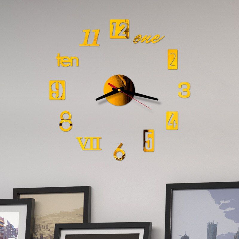 Modern Design Diy Wall Clock 3d Mirror Surface Sticker Home Office Decor Clock Large Wall-clock Sticker Mute Digital 3d Wall Big