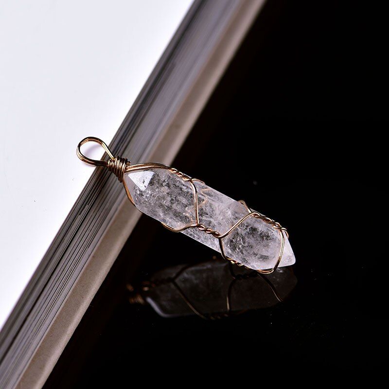1PC Natural Crystal Amethyst Rose Quartz Hexagon Stick Crystal Point Pendant Mineral Jewelry Couple Decoration Holiday Gift