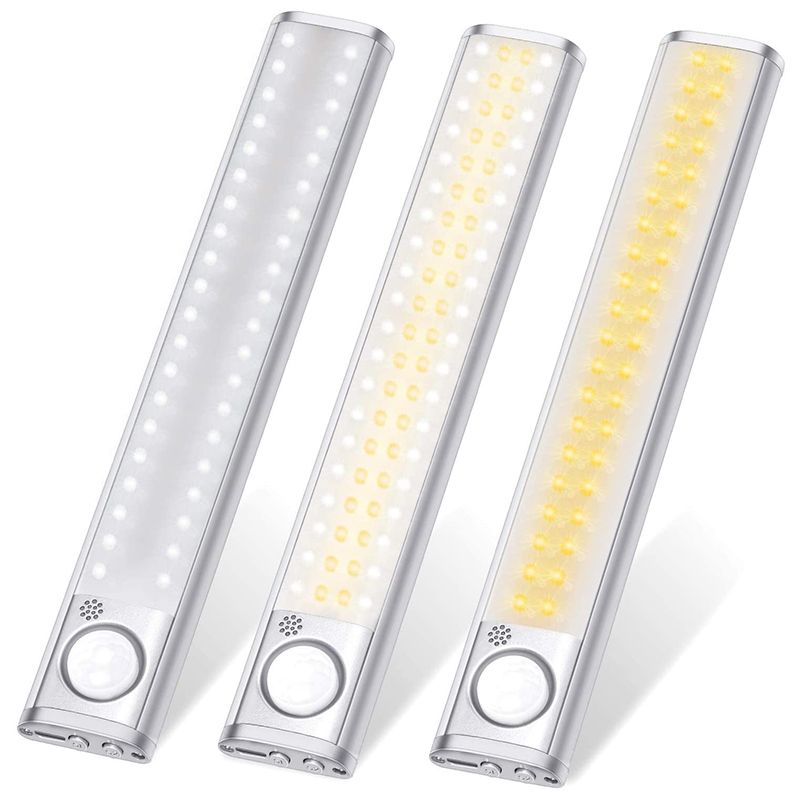 80-LED Under Cabinet Lighting with 3 Color Temperatures, Motion Sensor Closet Lights, Kitchen, Stair, Hallway, Pack of 3