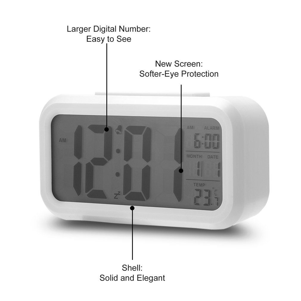Led Digital Electronic Alarm Clock Backlight Time With Calendar + Thermometer