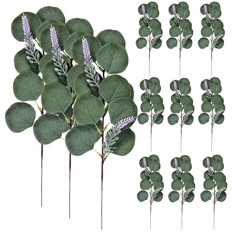 12 Pcs Artificial Eucalyptus Greenery Stems galactic Dollar Leaves Floral Arrangement (with Lavenders)