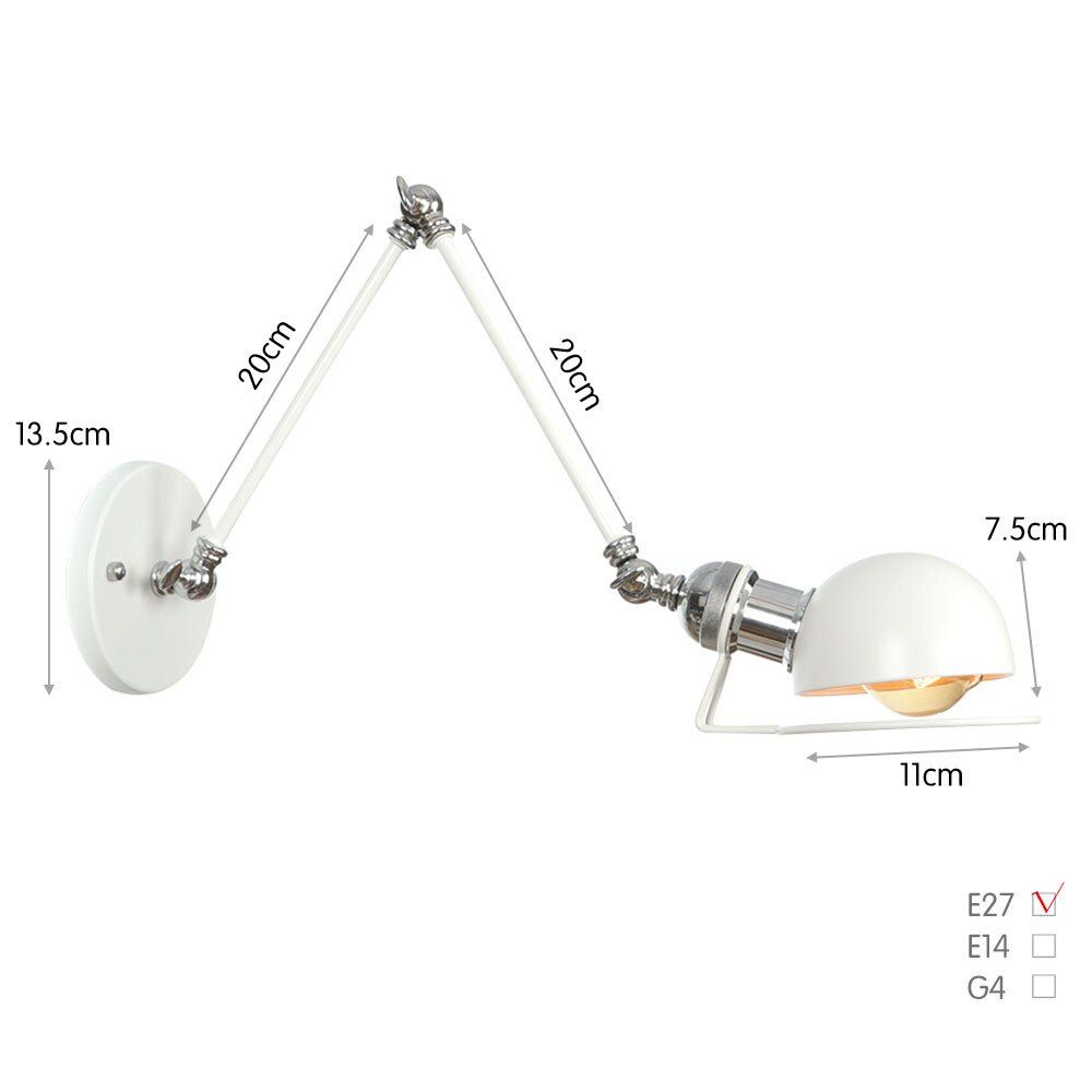 Modern Simple Adjustable Interior Led Wall Lamp White Black for Bedside Study Loft Vintage Swing Arm Reading Light Fixtures E27