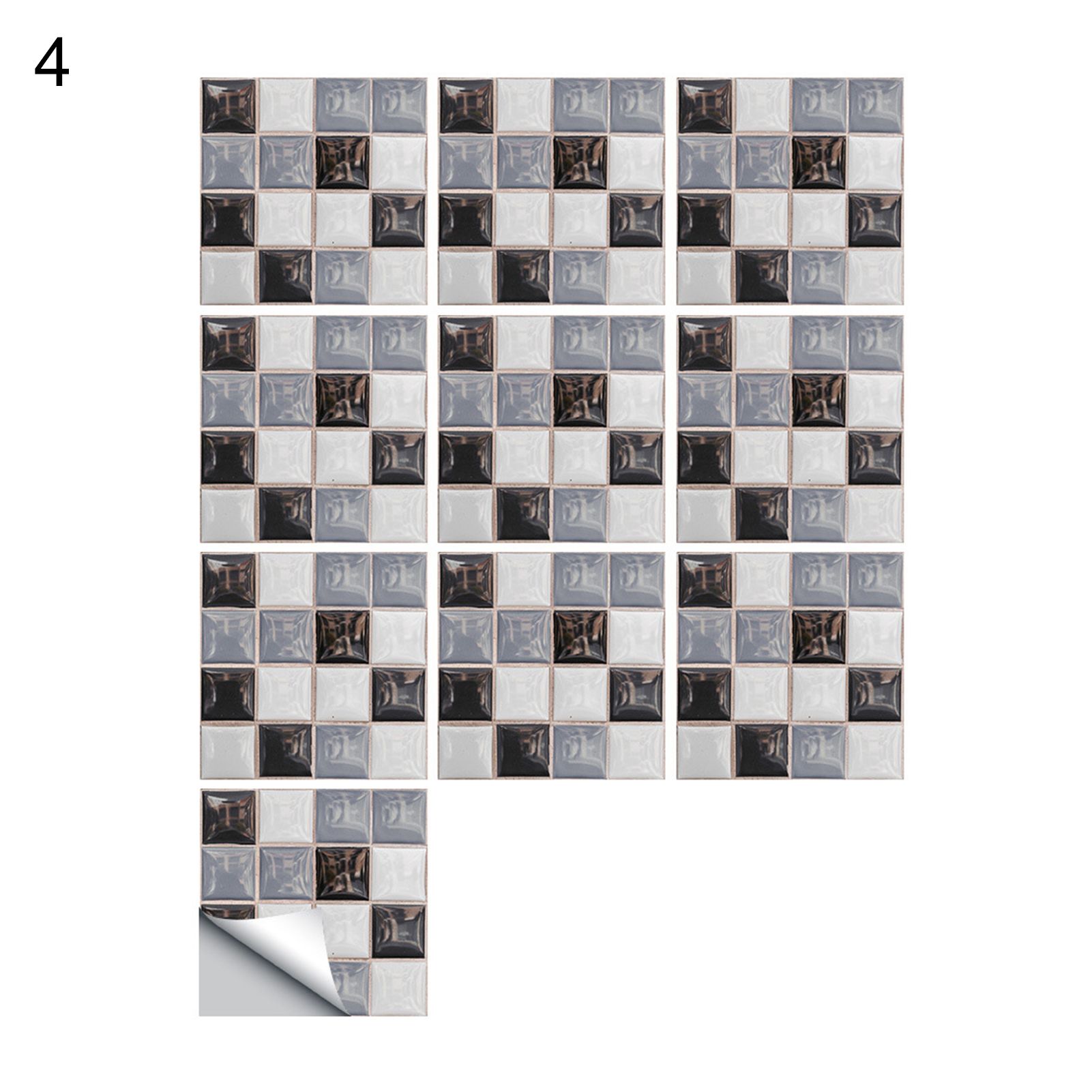 10Pcs/Set Tile Stickers Self-adhesive 3D Mosaic PVC Peel and Stick Wall Decals Home Decor for Kitchen