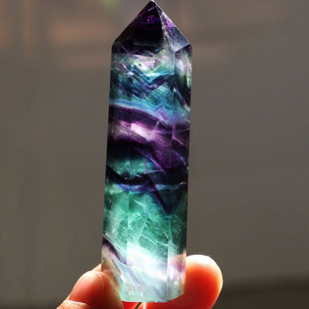 100% Natural Striped Colorful Fluorite Crystal Natural Fluorite Quartz Crystal Stone Point Healing Hex Wand Hot Stone Treatment