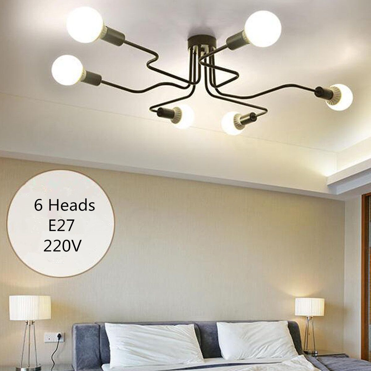 Industrial Vintage 6 Head Semi Flush Mount Ceiling Light Fixture Chandelier Iron