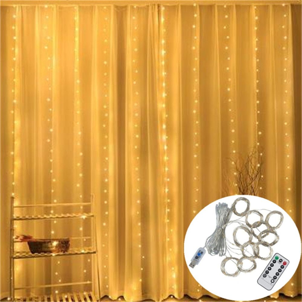 3x3m USB Festoon Led String Light Outdoor Fairy Lights Garland on The Window Christmas Lights Decoration for Home Curtain Lamp--white--3M x 3M
