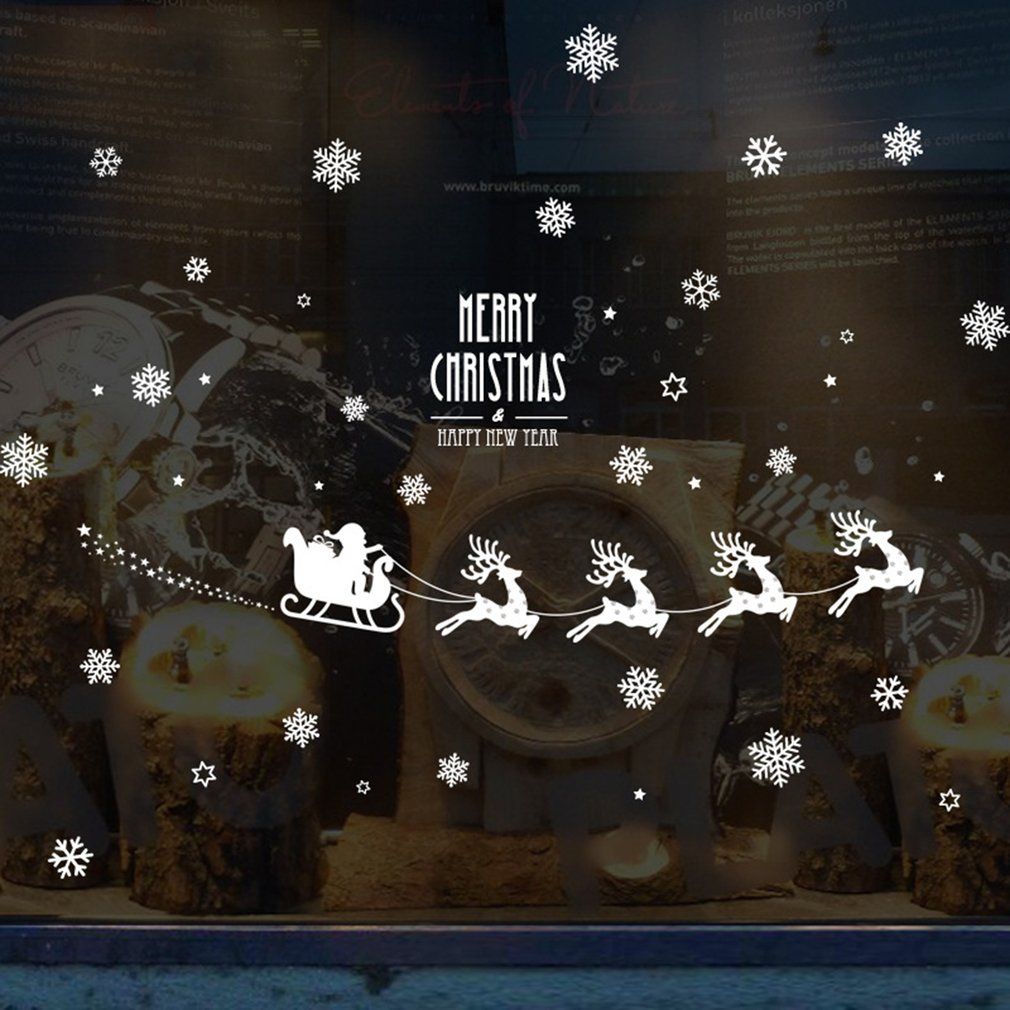 Christmas Deer Snowflake Wall Stickerdecorative Paperfor Household Bedroom