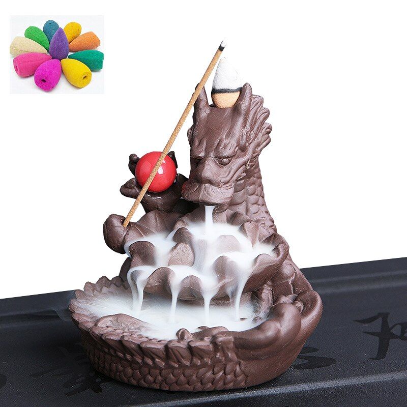 T Backflow Incense Burner Dragon with 10pcs Incense Cones Ceramic Incense Sticks Holder Living Room Ornt Incense Base