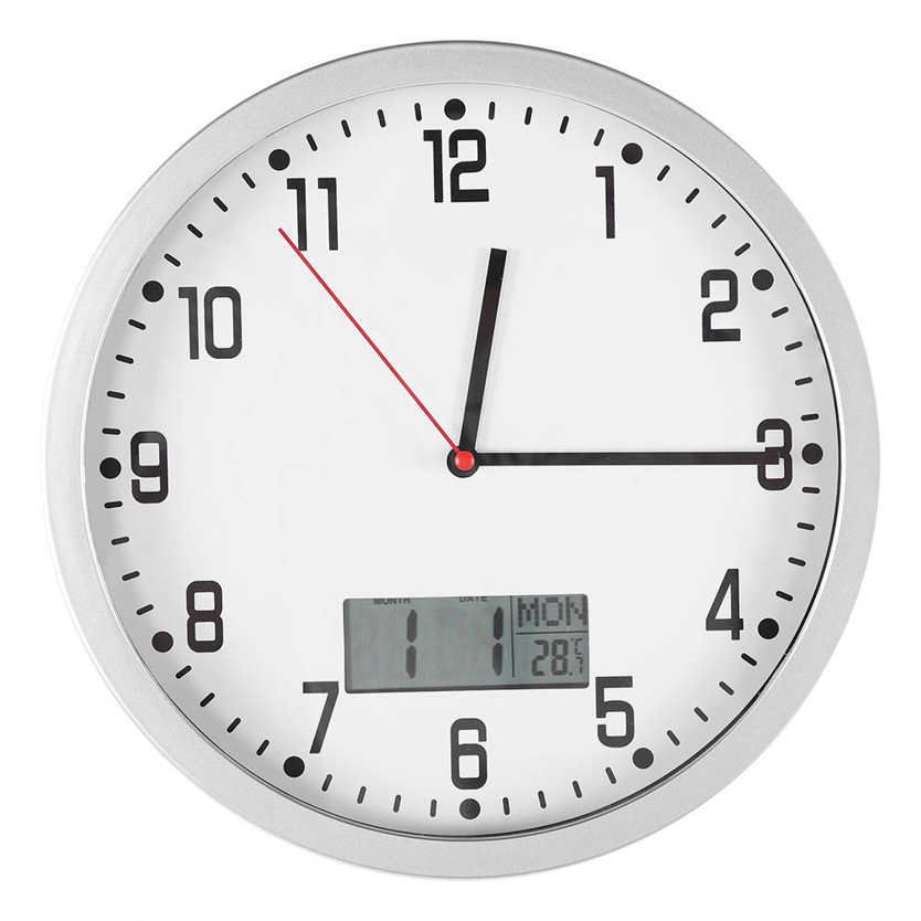 Modern Wall Clock Large LCD Display Watch Decor Simple with Date Temperature for Home Office Bedroom Cafe