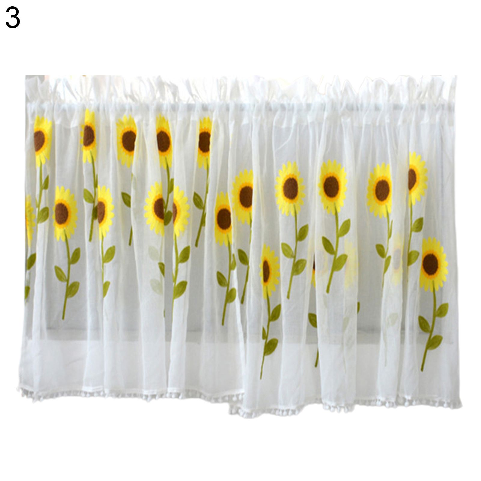 Short Curtains Flower Embroidered Sun Shade Polyester Through Rod Half-Curtain for Kitchen