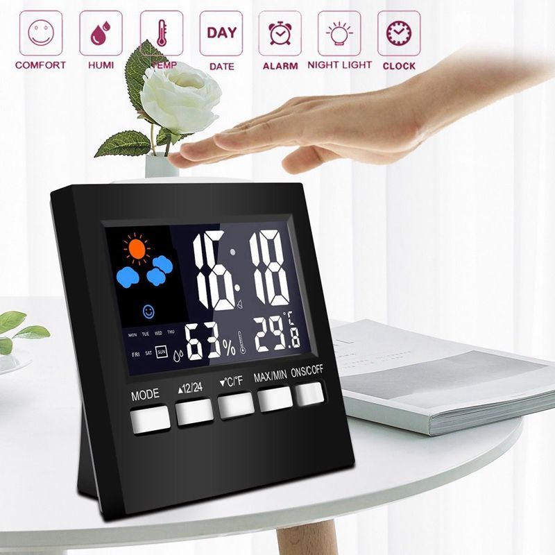 LCD Digital Hygrometer Thermometer Temperature Humidity Meter Room Indoor Clock(null)