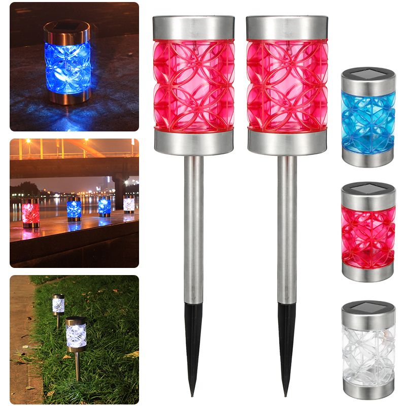 2Pcs Solar Powered LED Sensor Stainless Steel Landscape Light Waterproof Lawn Lamp
