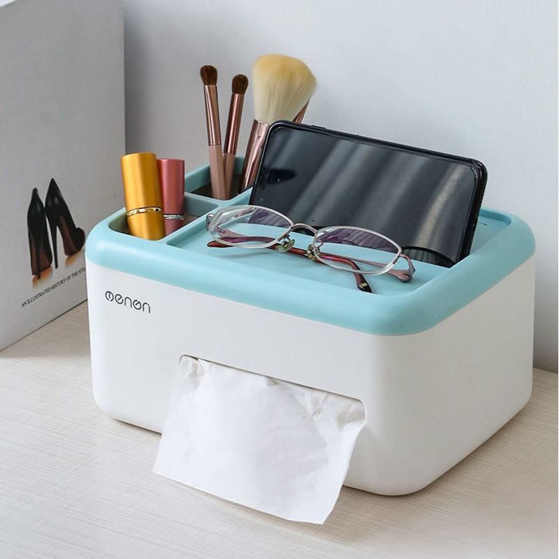 Mengni Tissue Box Desktop Kitchen Napkin Holder Living Room Remote Control Drawer Storage Box for Home Office Tissue Tray - Blue