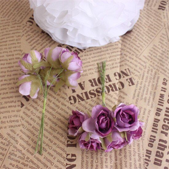 12pcs/lot 2cm Silk Gradient Mini Rose Artificial Flower Bouquet For Wedding Decoration DIY Wreath Gift Scrapbooking Craft Flower