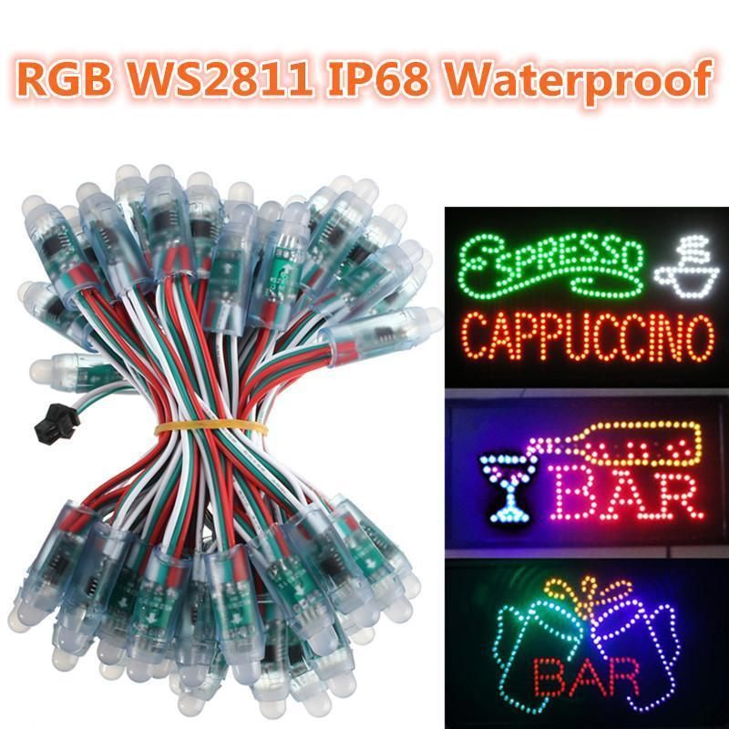 50PCS WS2811 RGB Full Color 12mm Pixels Digital Addressable LED String DC5V IP68